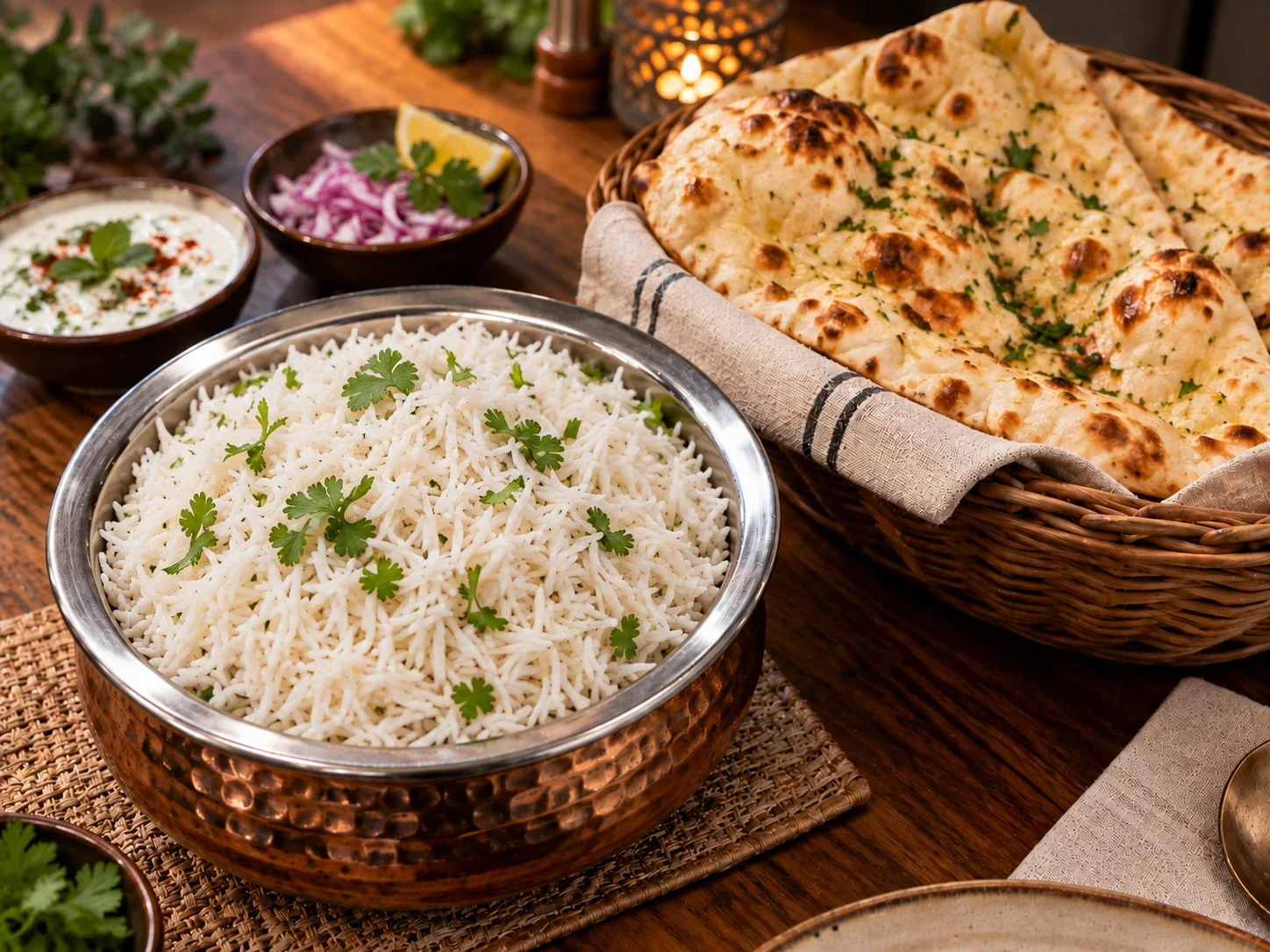 Freshly baked tandoori breads, artisanal rotis and fragrant basmati rice at Sevana