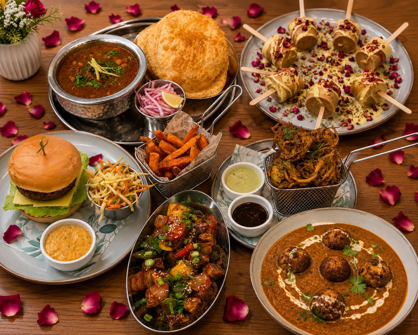 Grand vegetarian banquet spread at Sevana