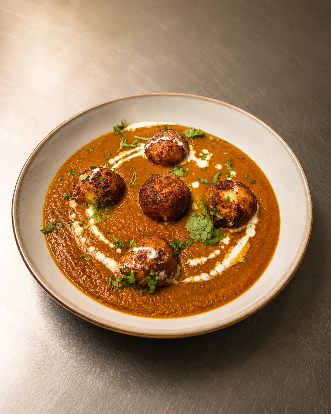 Malai Kofta simmered in creamy tomato gravy at Sevana